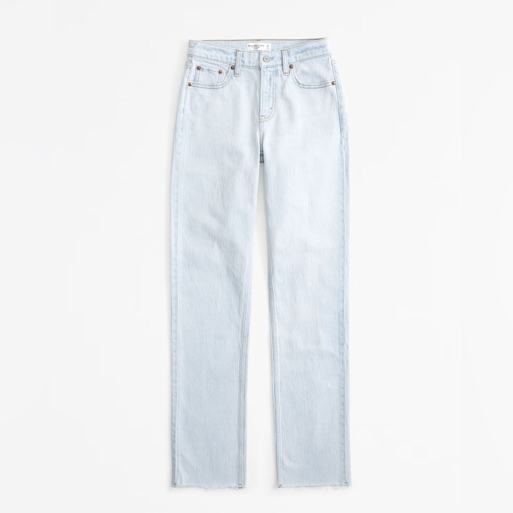 Abercrombie straight mid rise jeans with raw hem